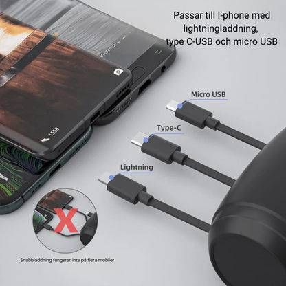 ACCORD - 3-i-1 indragbar laddstation för baksätet i bilen